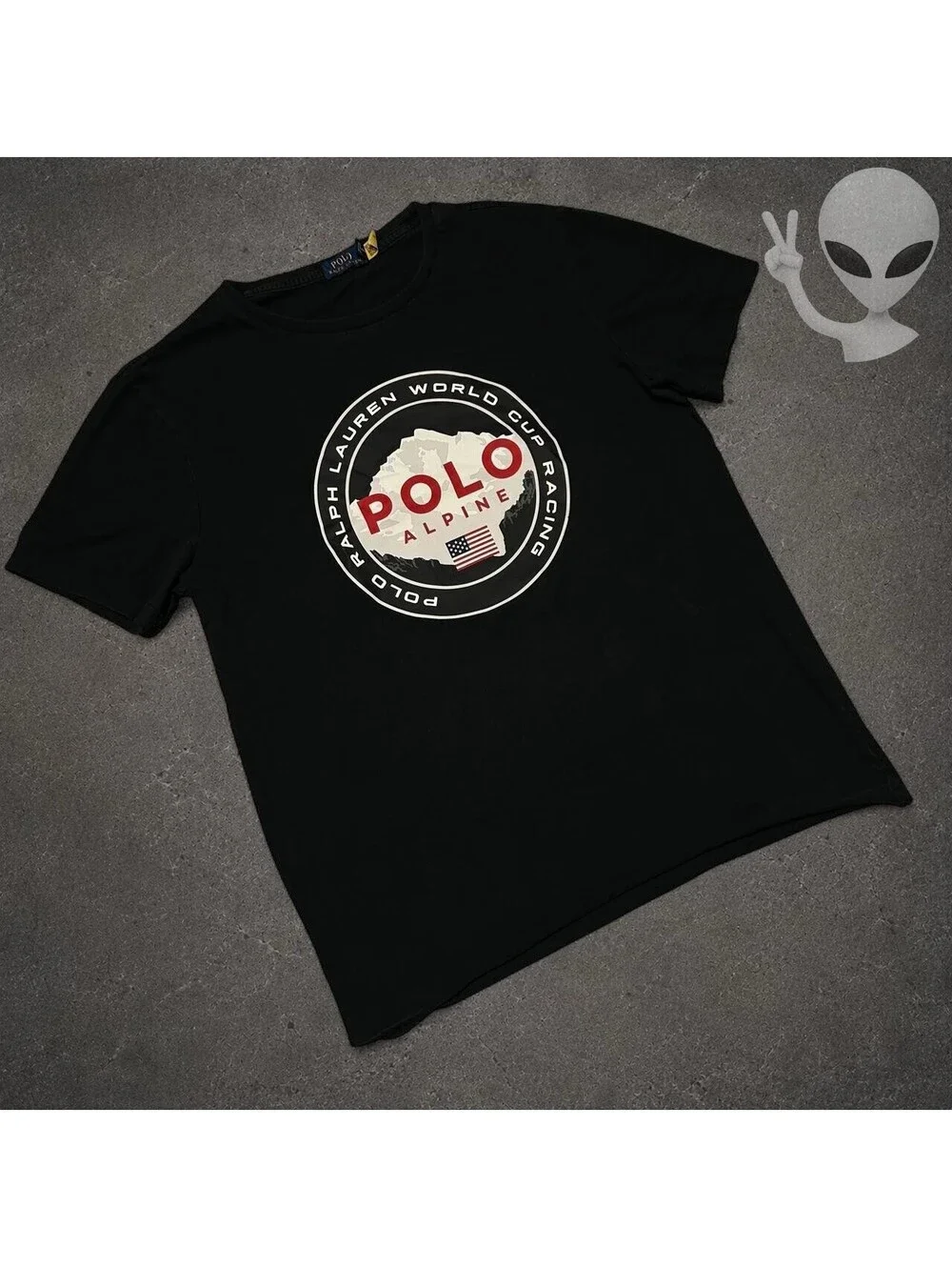 Polo Ralph Lauren Alpine World Cup Racing T-Shirt Mens US L Black Cotton